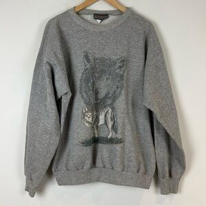 Vintage Wolf Sweatshirt Grey Size Large Unisex